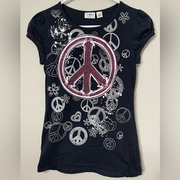 Cato Other - Cato Girl's Short Sleeve Peace Sign Top